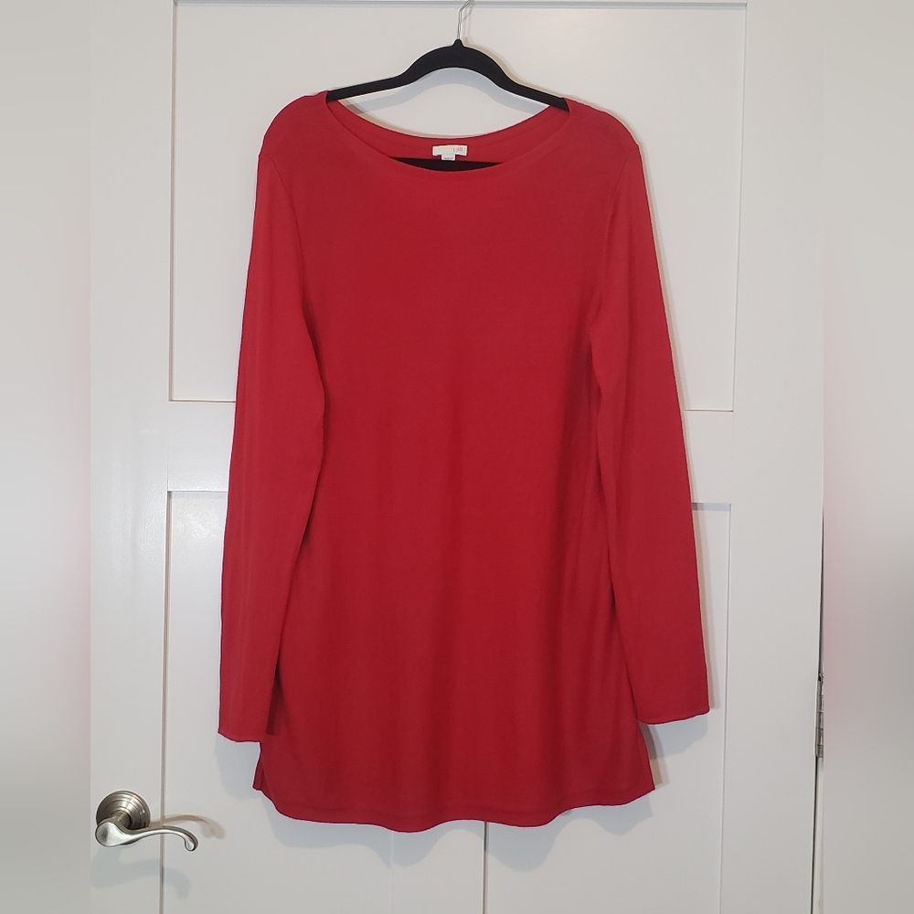 J Jill Tunic Red Long Sleeve Soft Stretchy Large Cotton Viscose Nylon